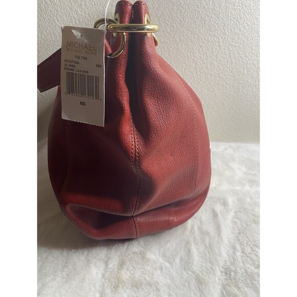 Michael Kors Leather Hobo Bag Purse Womens Red Gold Tone Hardware - Picture 9 of 9